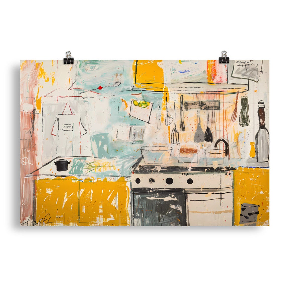abstract kitchen art prints: modern line drawing set... Abstract Kitchen Painting Poster Print Home Decor Bar Wall Art ...