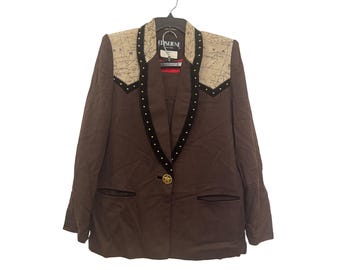 vintage Criscione New York cache Brown Blazer and skirt With Map Print