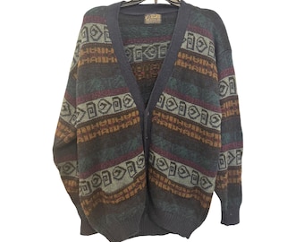 Cárdigan vintage de alpaca bebé Sebsatex con estampado geométrico azul marino