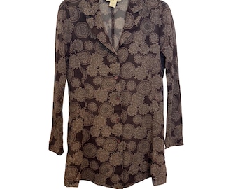 vintage Y2K Express Sheer Brown Button-Up Blouse Floral Design XS