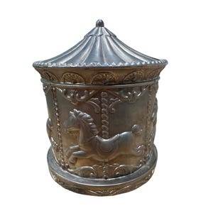 Vintage Pewter Carousel Horse Coin Bank With Velvet Base