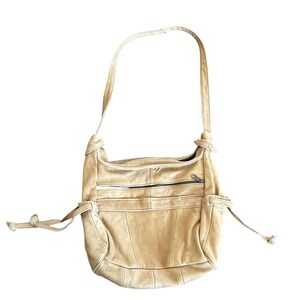 Vintage Tan Genuine Leather Purse With Adjustable Shoulder Strap & Multiple Pockets