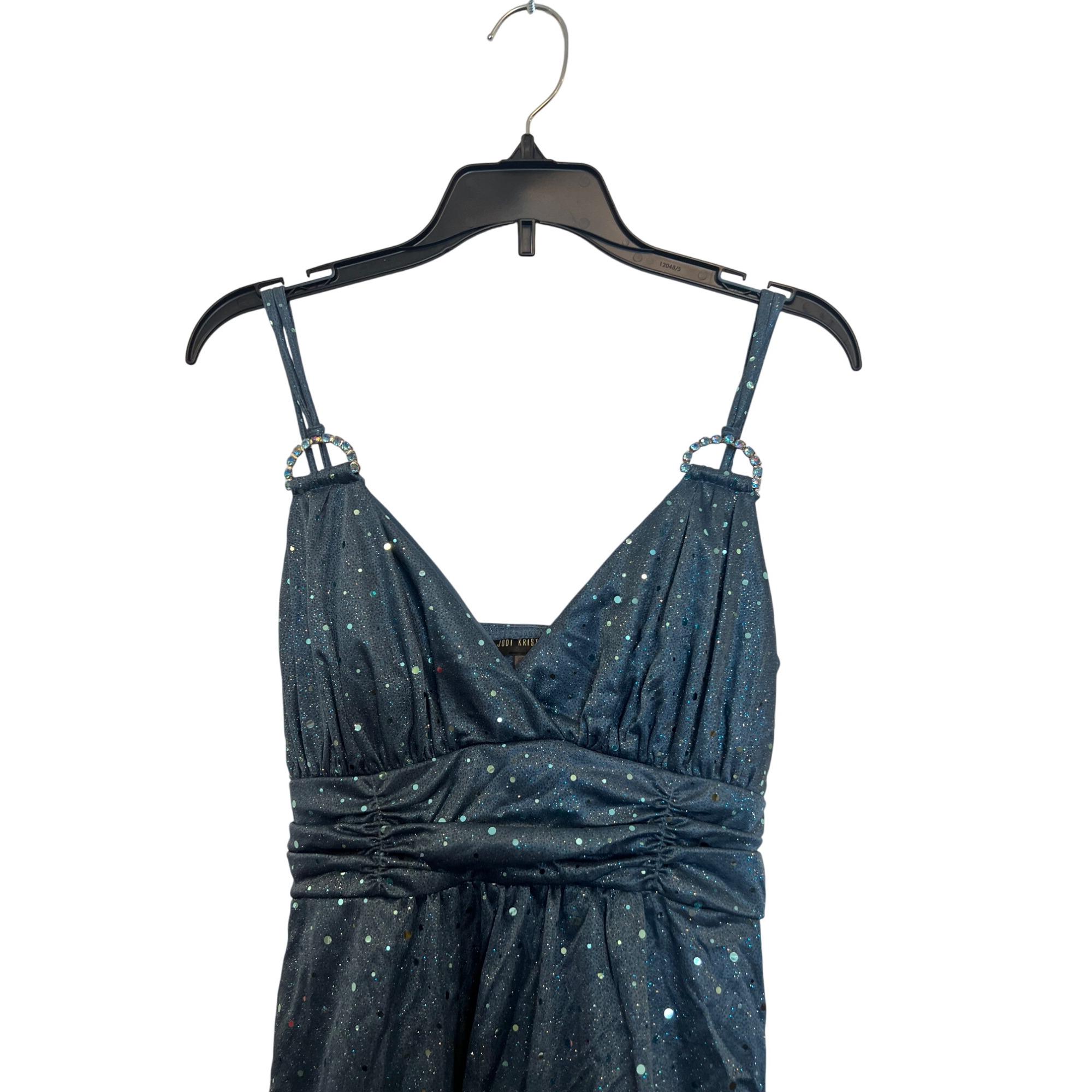 jodi kristopher blue dress Vintage Sequin Cocktail With Rhinestone Straps & Tie Back Size M *tadan* 17.0 inch Pit to Color:Platinum Multi Personalized Barbie Inspired Birthday