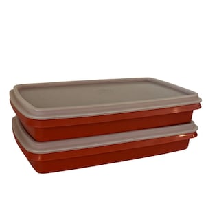 vintage Tupperware Red Rectangular Storage Containers Set Of 2 Stackable