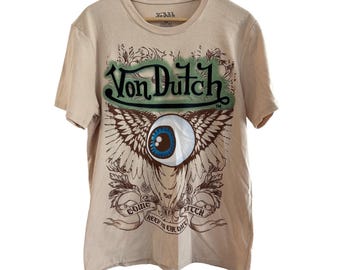 Von Dutch Graphic Tee Medium Beige Winged Eye Cotton Blend