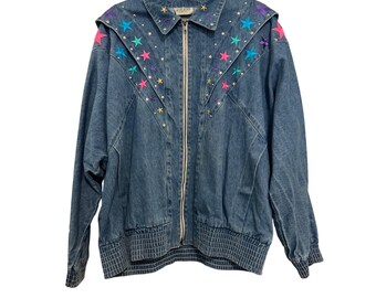 Vintage Sara Studio Women's 3X Denim Jacket Fall Leaf Embroidered