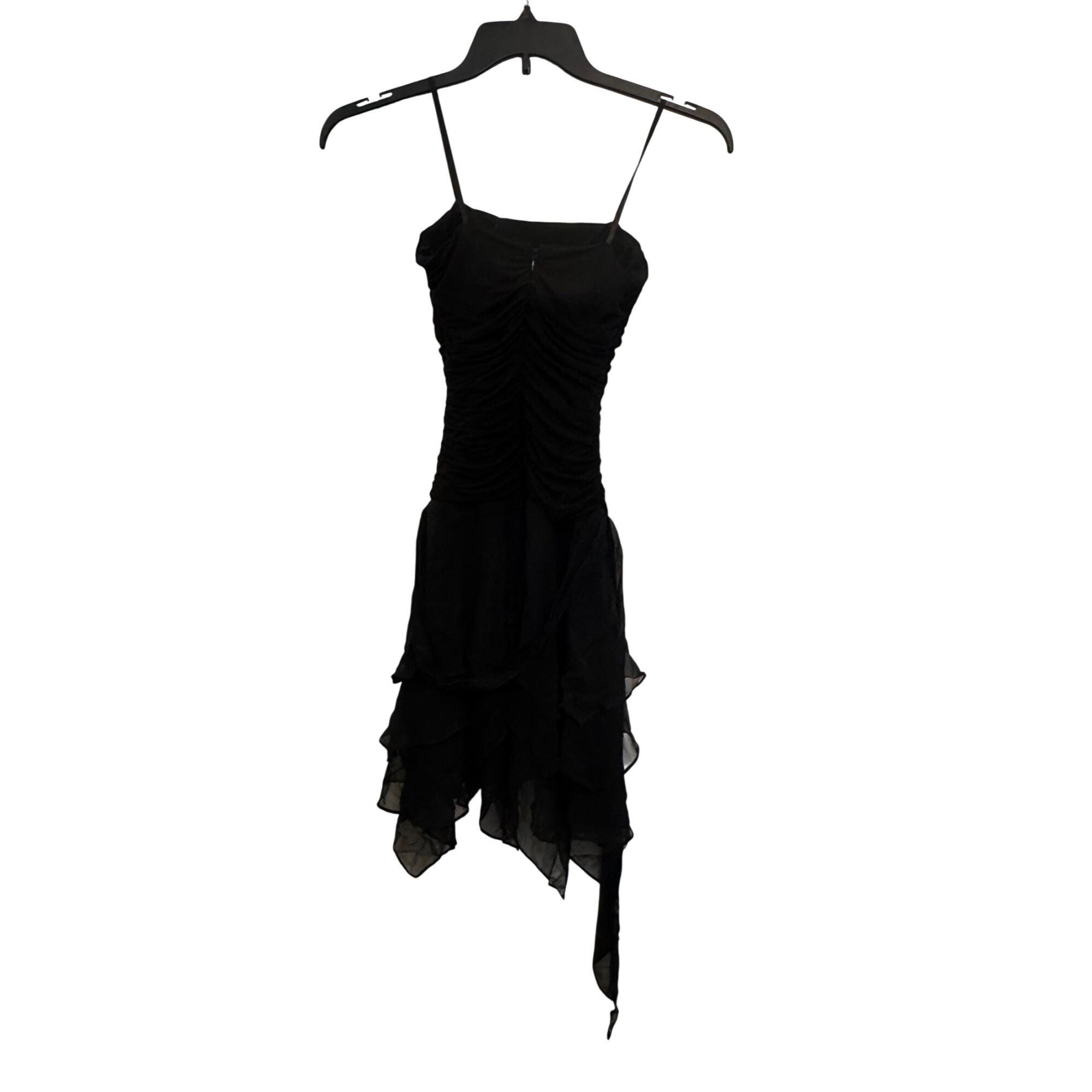 bcbg asymmetrical dress Max Azria Black Layered Hem XS NWT Size:ExPk1 ShortPuff Sleeve line silhouette that skims Cut Out KissProm Navy Blue A-line