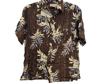 vintage Island Republic Mens Hawaiian Shirt 100% Silk Button-Up  Size M