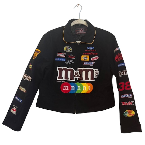 Vintage JH Design Black M&ms Racing Jacket Large 100% Cotton Outer
