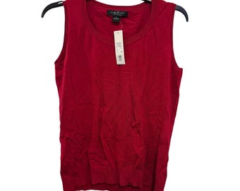 vintage August Silk Womens Ruby Red Sleeveless Knit Sweater Top Medium NWT