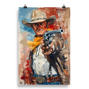 John Wayne Abstract Painting Poster Print Western Movie Wall Art Vintage Holly Wood Retro Cowboy Gift Home Decor