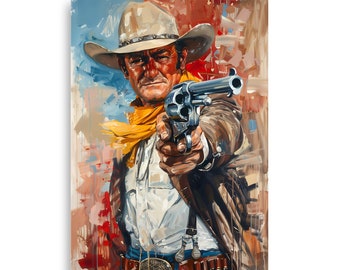 ジョン・ウェインが馬に乗ったカウボーイのサイン入り西部劇映画