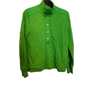 Vintage Lauren Ralph Lauren Green Cotton Pullover Sweater M With Button Neckline