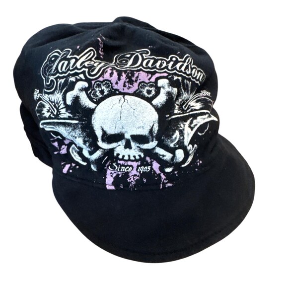 Vintage Harley-Davidson Black 100% Cotton Skull Graphic Cap