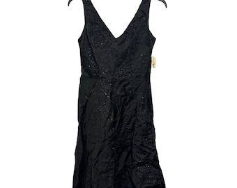 vintage Black Sleeveless Beaded Floral Cocktail Dress By Mica Size 8