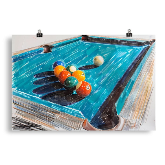 ZZHL Tableau de Billard Bleu avec Boules Toile Peinture Affiche et Impressions Sport Mur Art Photos pour Salon décor à la Maison 60x90cm (24x36in