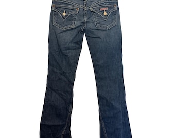Jeansy damskie Vintage Hudson Flare, rozmiar 26, ciemnoniebieski, sprany denim, rozciągliwy, klasyczny krój