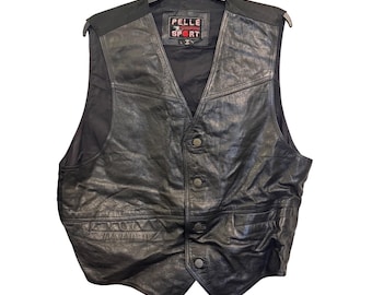 Chaleco vintage Pelle Sport de piel auténtica negra con botones, talla L
