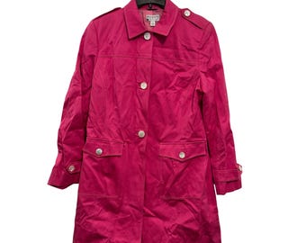 vintage Talbots Collection Womens Fuchsia Cotton Trench Coat Size 14 Made In Italy