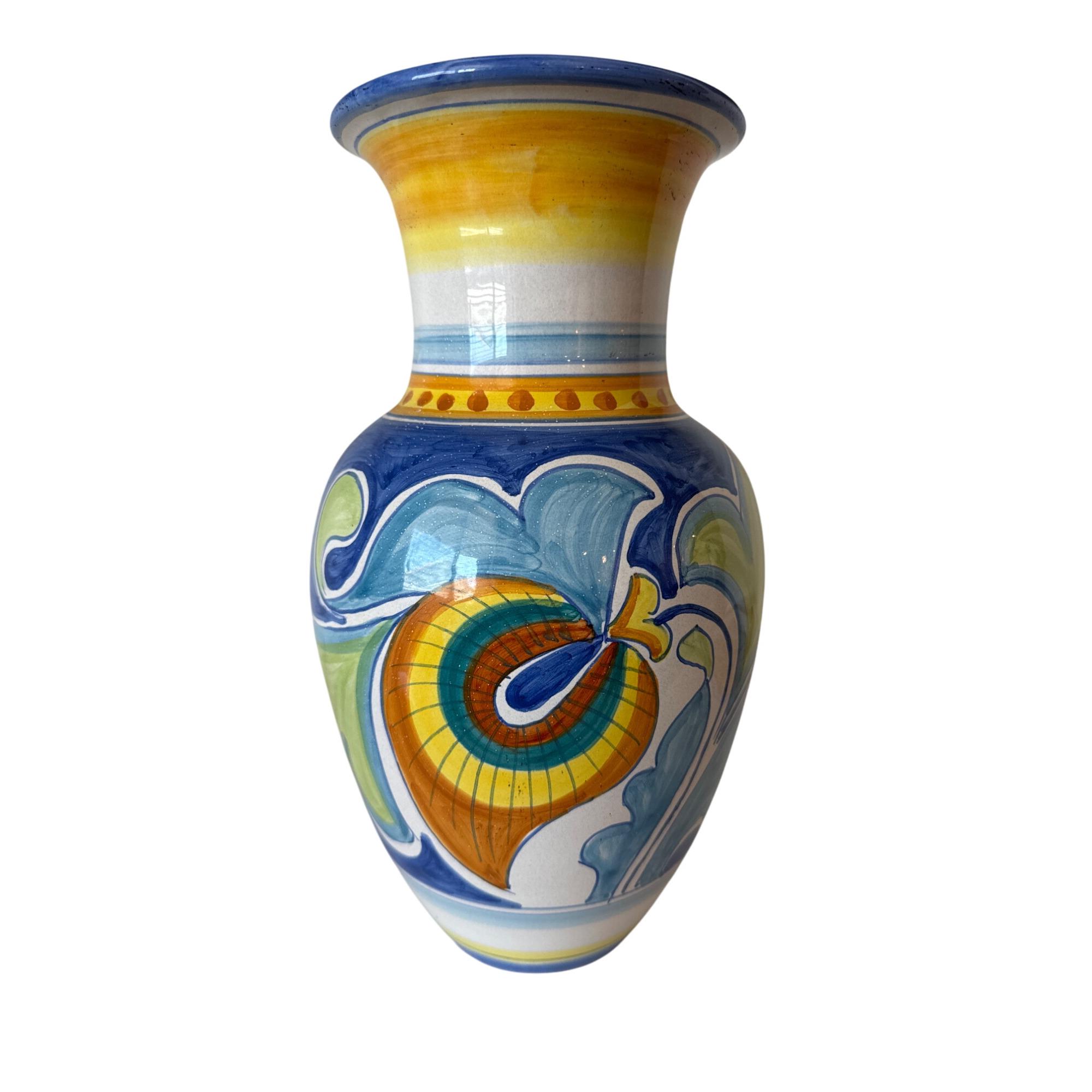 Vintage Hand-painted Ceramic Vase From Lantica Deruta Cactus