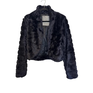 Yaya Womens Faux Fur Cropped Jacket Black Acrylic Polyester Size M