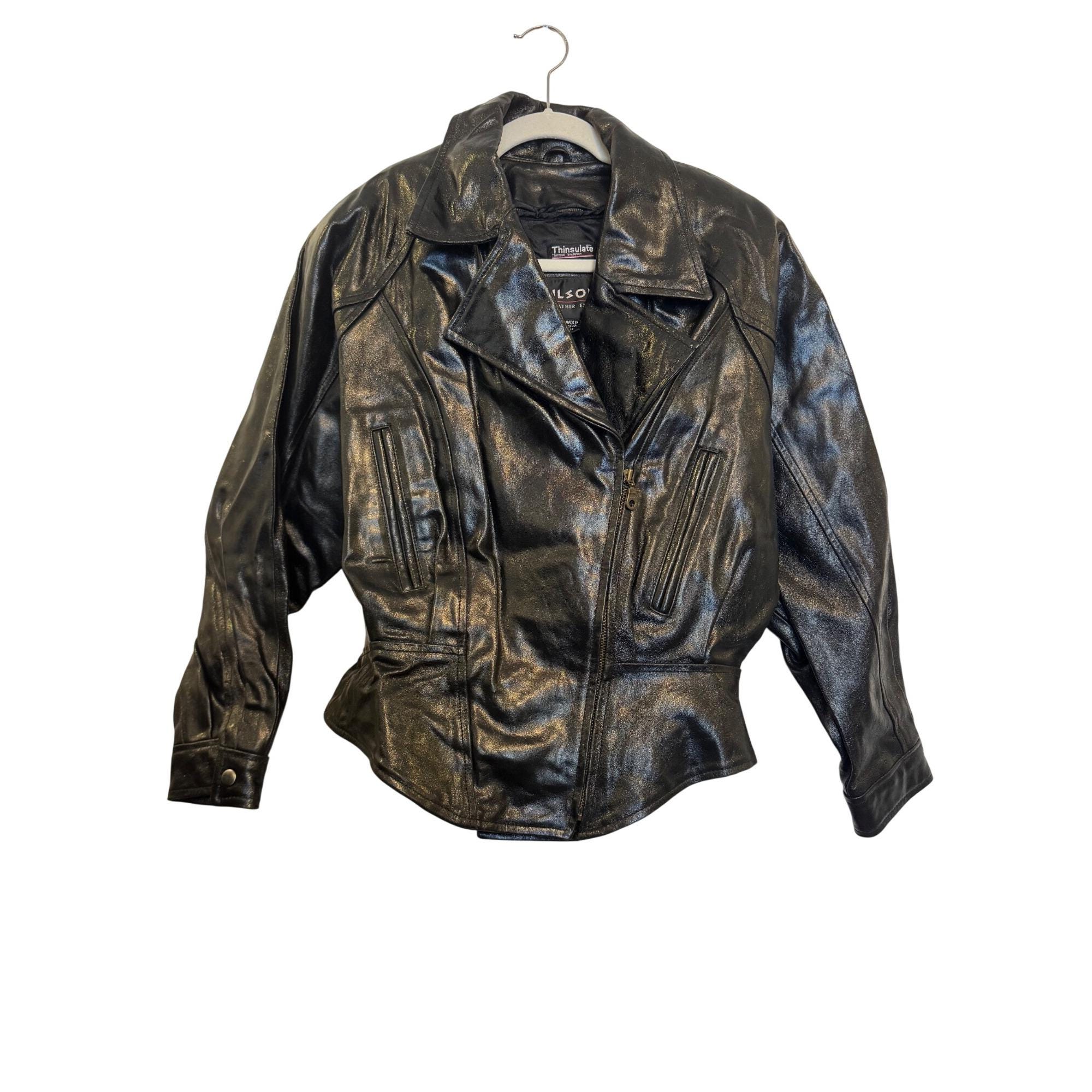 Vintage 1990s Wilsons Leather Jacket Women's M Black Thinsulate