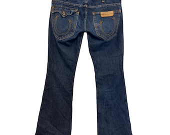 Vintage Y2K True Religion Flare Jeans Womens Size 30 Dark Wash Denim Made In USA