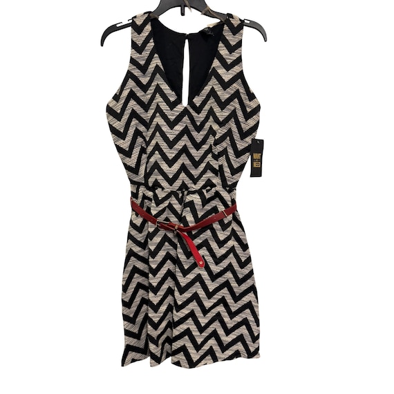 chevron black and white dress IZ Byer Chevron Dress Black White Chiffon Fit Flare Mini Boho Chic XS S