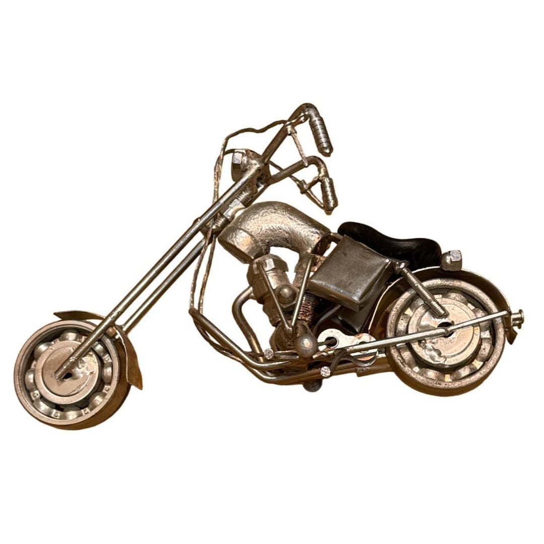Handcrafted Metal Chopper Motorcycle Model With Black Seat - Etsy
