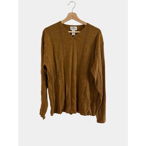 Vintage Alfani Mens Pure Merino Wool Mustard V-Neck Sweater Size L