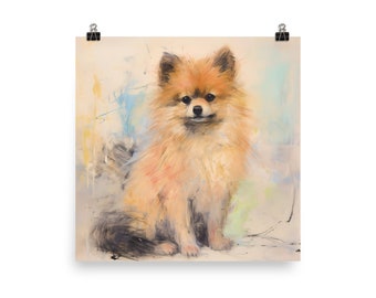 Pomeranian Abstract Watercolor Painting Poster Dog Wall Art Pet Home Decor