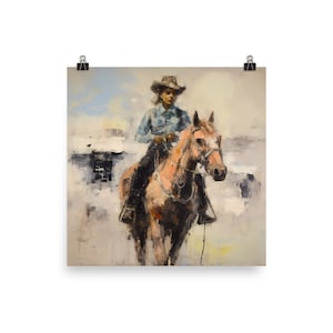 Abstract Cowboy Poster Country Painting Wall art Rustic Home Decor Western Print