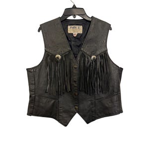 Concho Western Black Leather Vest - Etsy