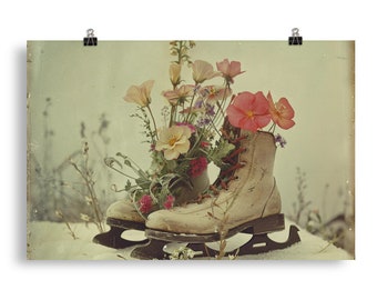 Antique Ice Skates Poster Print Christmas Holiday Wall Art Home Decor Gift Ice Skating