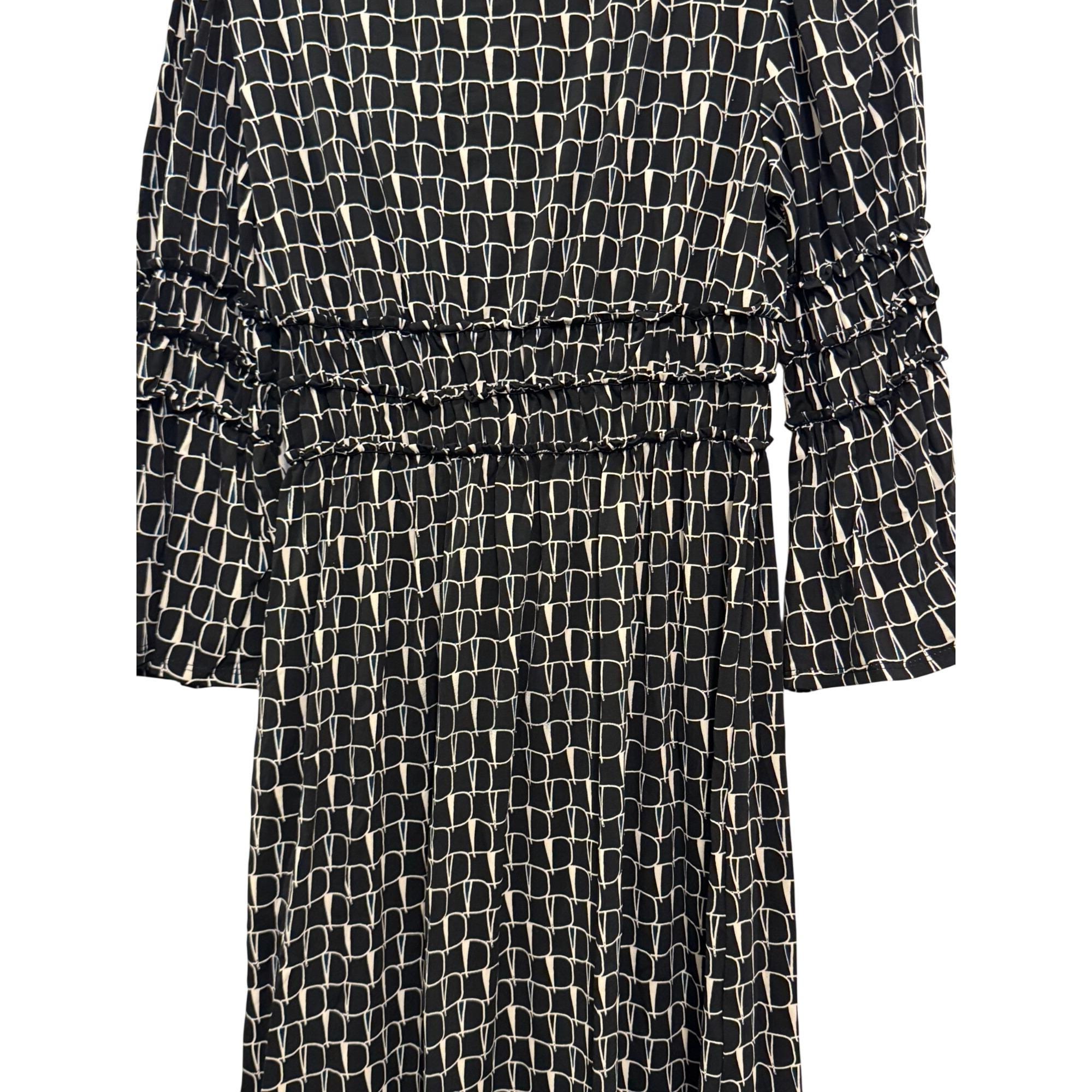 Vintage Max Studio Dress XS Black & White Geometric Print With Bell Sleeves
