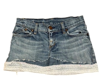 vintage Y2K Rock & Republic Denim Mini Skirt With Lace Trim Sz 26 Womens