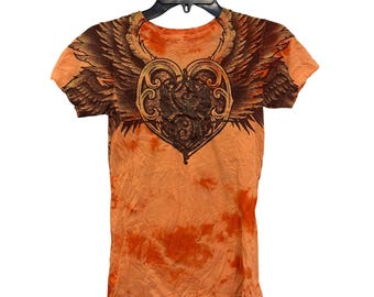 vintage Sinful Womens Tie-Dye Angel Wing Graphic T-Shirt Size Small