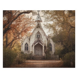Rustic shabby chic vintage church Jigsaw puzzle farmhouse wall art home decor game Christmas gift