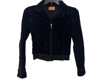 Y2k Juicy Couture jacket Small Black Quilted Velour Zip-Up Ribbed Womens