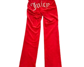 Pantalones vintage de terciopelo Juicy Couture Y2K para mujer, talla XS, logotipo de cristal rojo