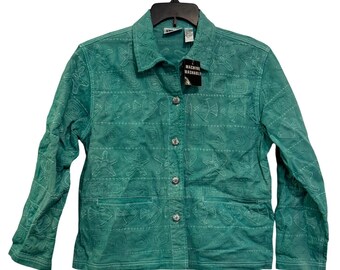 vintage Chicos Design Embroidered Green Cotton Jacket Size 1 NWT