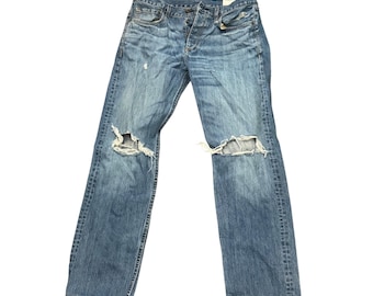 Vaqueros desgastados Rag & Bone vintage para hombre, corte ajustado, pierna recta, bragueta de 3 botones, azul, de segunda mano