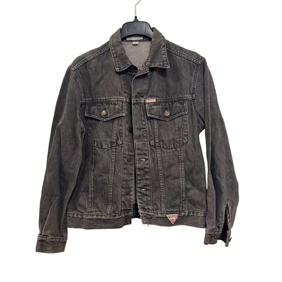 Georges Marciano For Guess Jean Jacket Men’s Small Black Denim Made In USA, foto 1 di 5