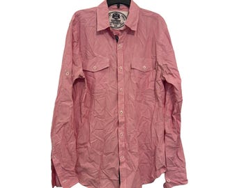 vintage Express Mens Red & White Striped Button-Up Shirt Size Medium