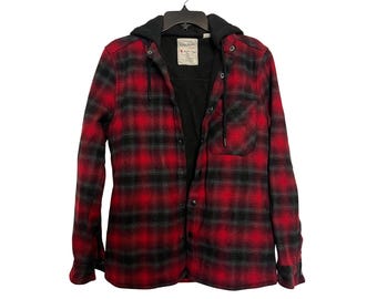 Sunrise Kingdom Premium Vintage Red & Black Plaid Hooded Jacket S