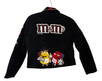Vintage JH Design Black M&ms Racing Jacket Large 100% Cotton Outer
