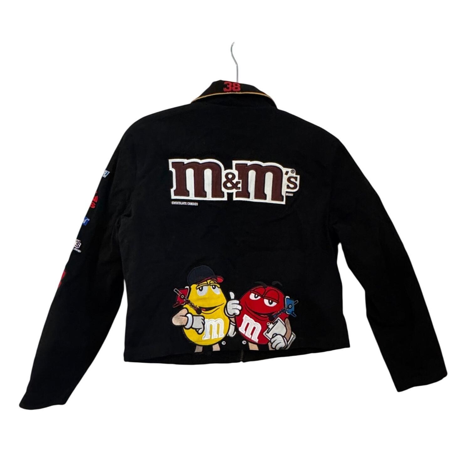 Vintage JH Design Black M&ms Racing Jacket Large 100% Cotton Outer 