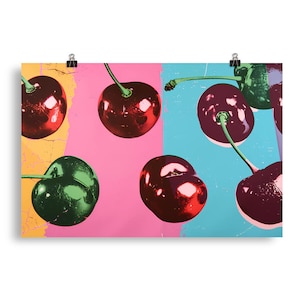 Cherry Poster Retro Print Cherries Fruit Wall Art Vintage Style Kitchen Home Decor Gift