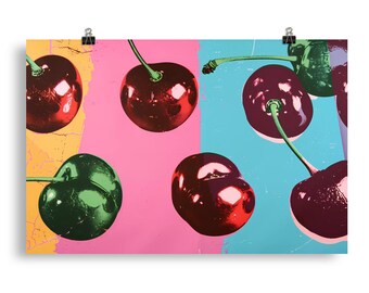 Cherry Poster Retro Print Cherries Fruit Wall Art Vintage Style Kitchen Home Decor Gift