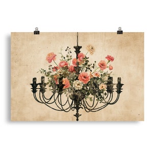 Shabby Chic Chandelier With Flowers Poster Print Maximalist Wall Art Home Decor